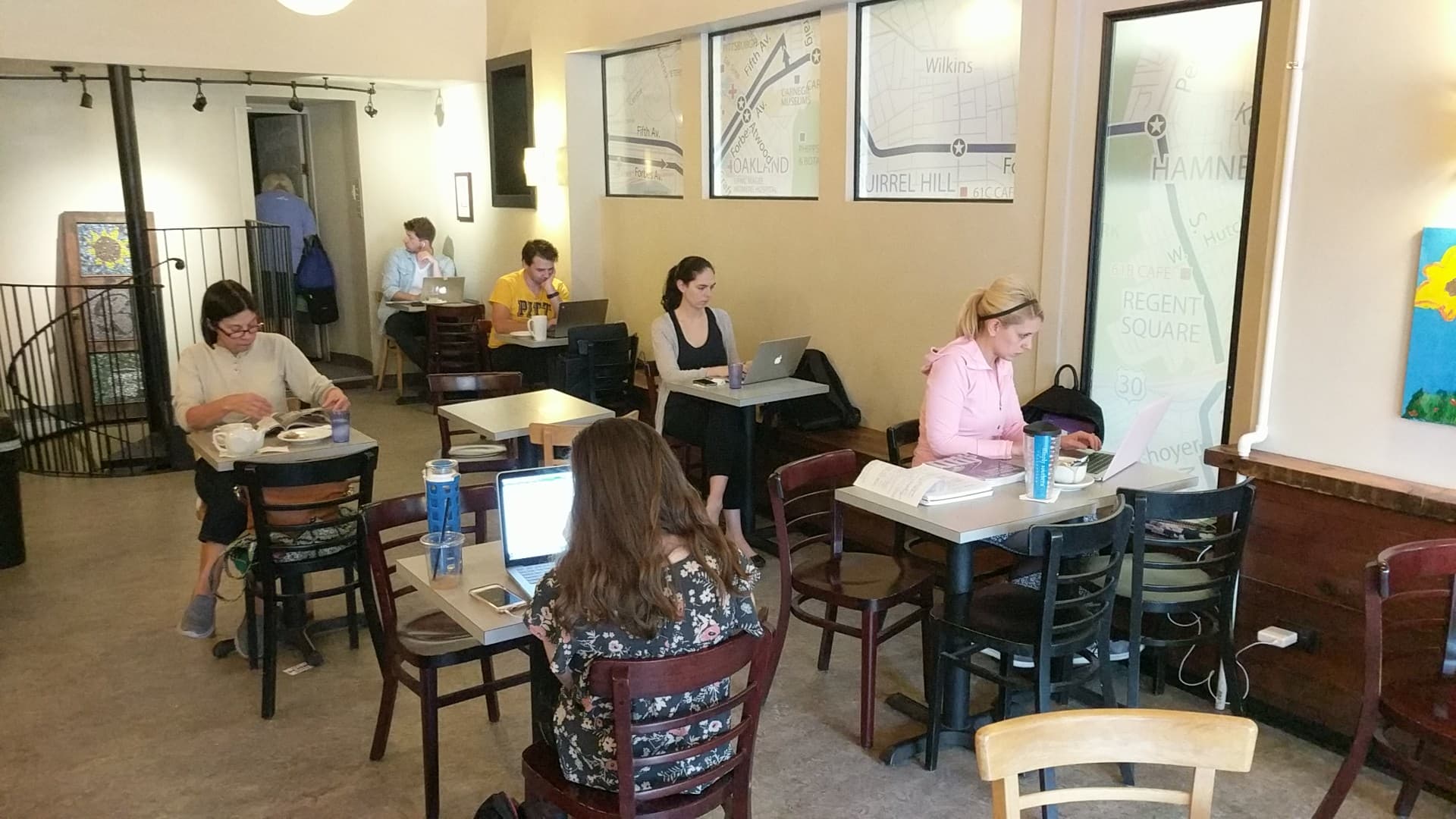 Interior of 61B Cafe, specialty coffee shop in Pittsburgh