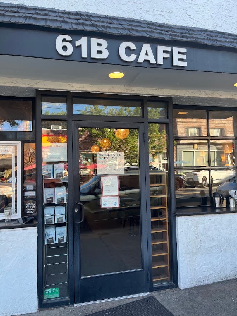 Storefront of 61B Cafe, specialty coffee shop in Pittsburgh