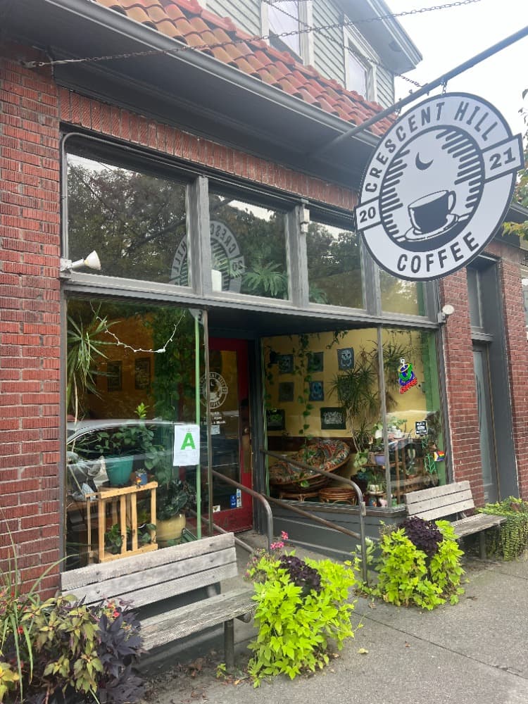 Storefront of Crescent Hill Coffee, specialty coffee shop in Louisville