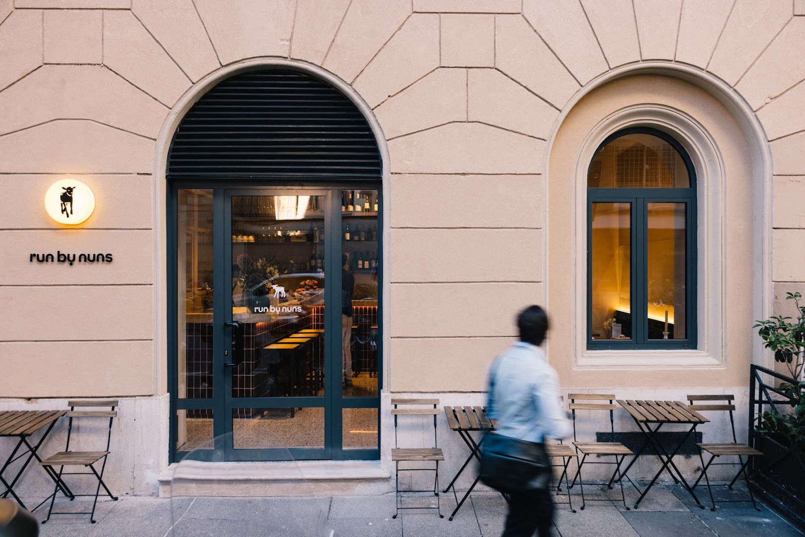 Storefront of Run by Nuns, specialty coffee shop in Rome