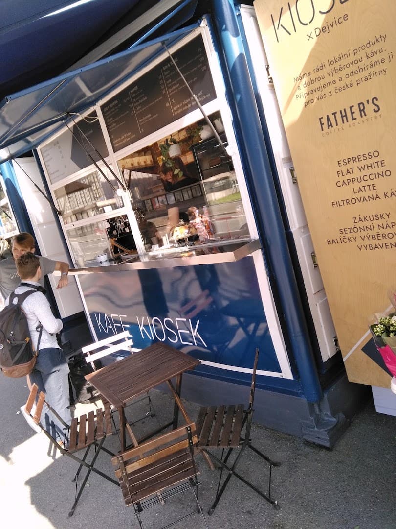 Storefront of Kiosek Dejvice, specialty coffee shop in Prague