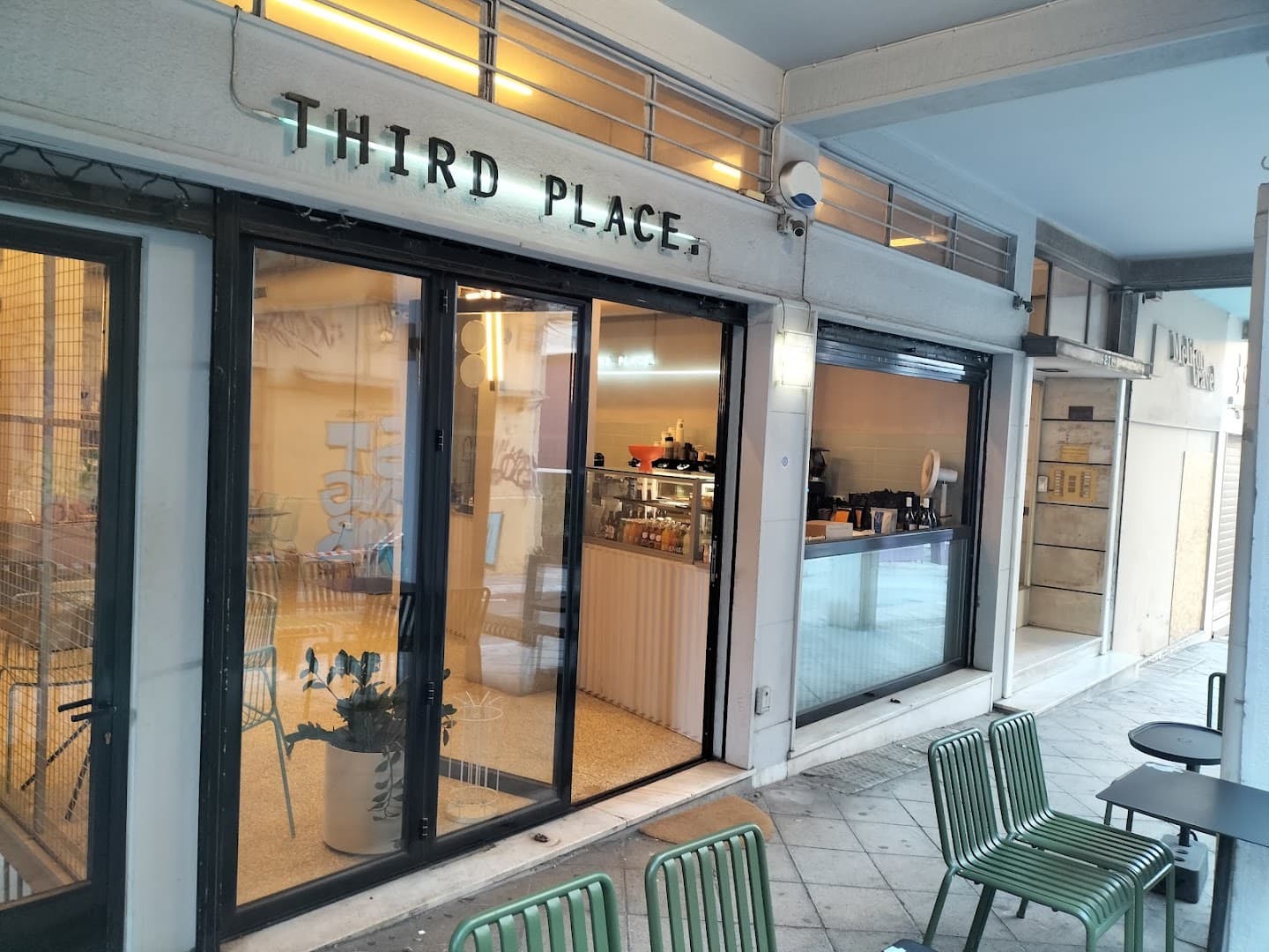 Storefront of THIRD PLACE, specialty coffee shop in Athens