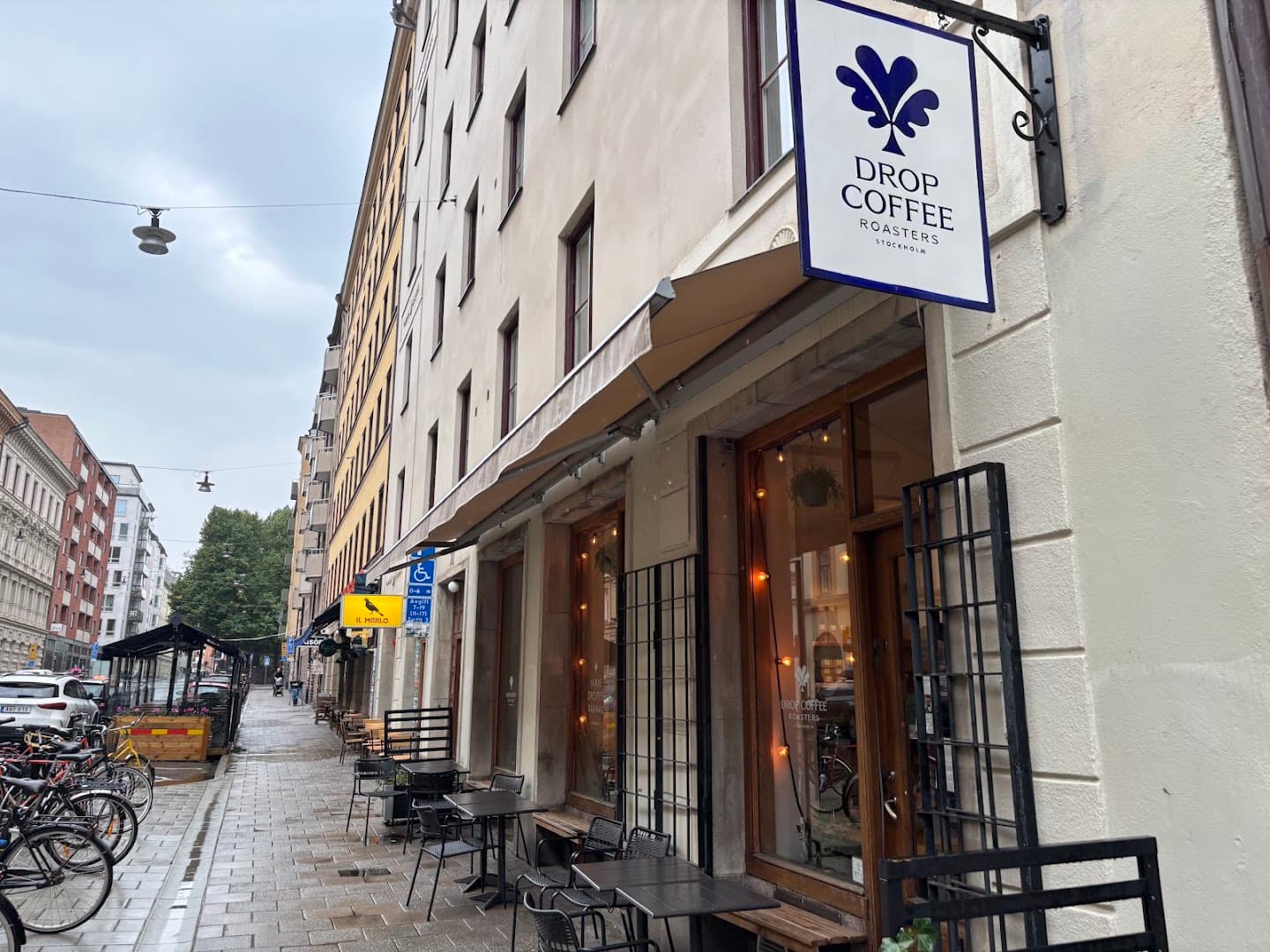 Storefront of Drop Coffee Roasters, specialty coffee shop in Stockholm