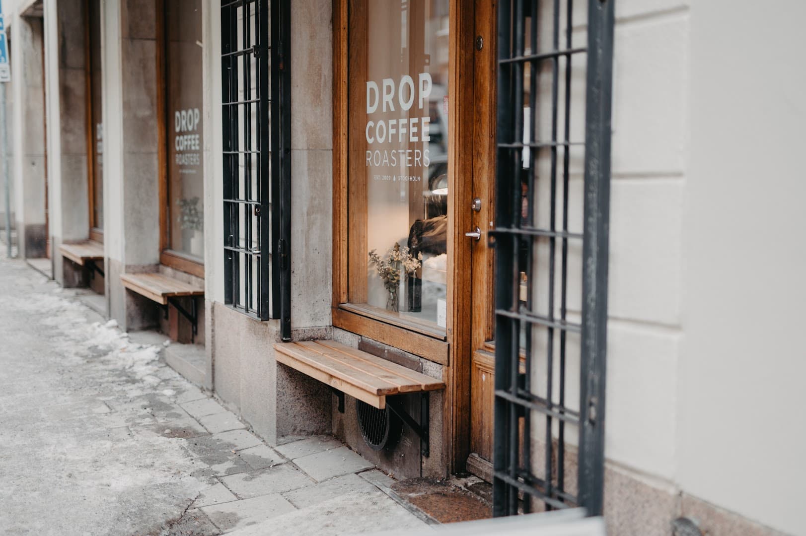 Storefront of Drop Coffee Roasters, specialty coffee shop in Stockholm