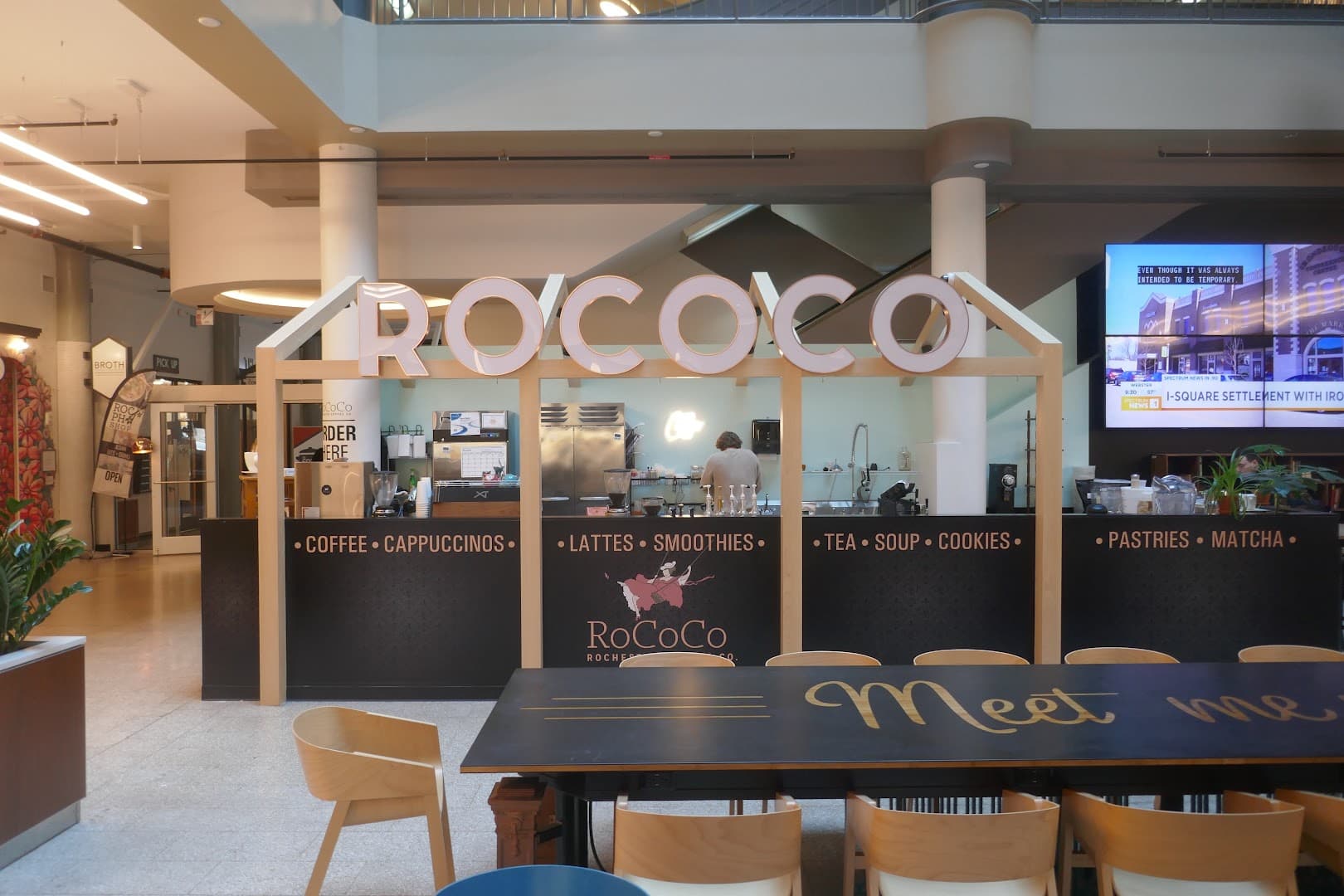 Interior of RoCoCo Cafe, specialty coffee shop in Rochester