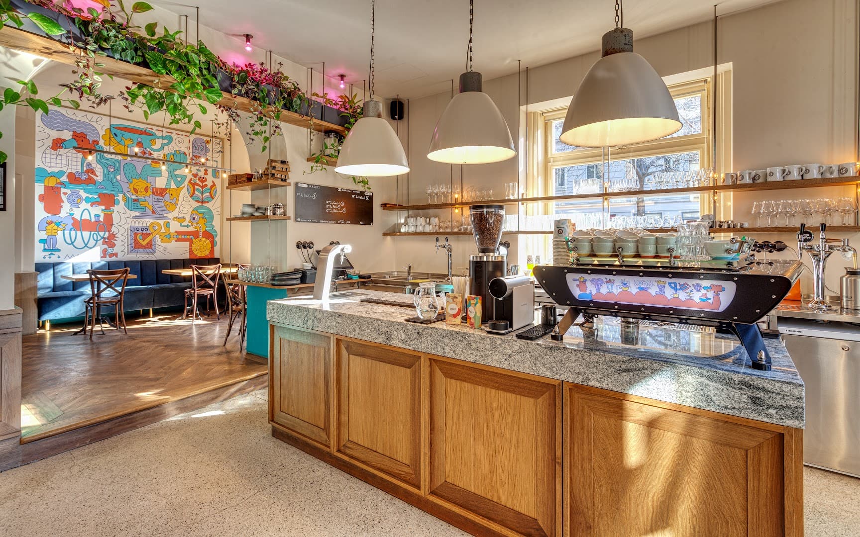 Interior of Můj šálek kávy, specialty coffee shop in Prague