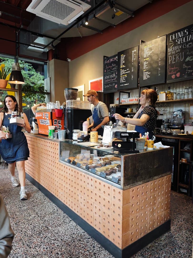 Interior of Federal Cafe Bar, specialty coffee shop in Manchester