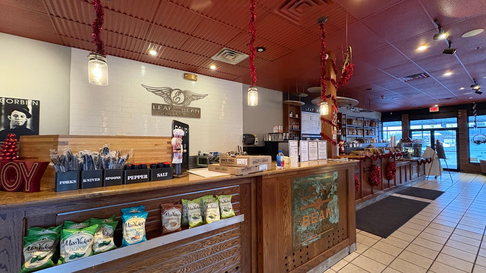 Interior of Leaf & Bean Coffee Co, specialty coffee shop in Rochester