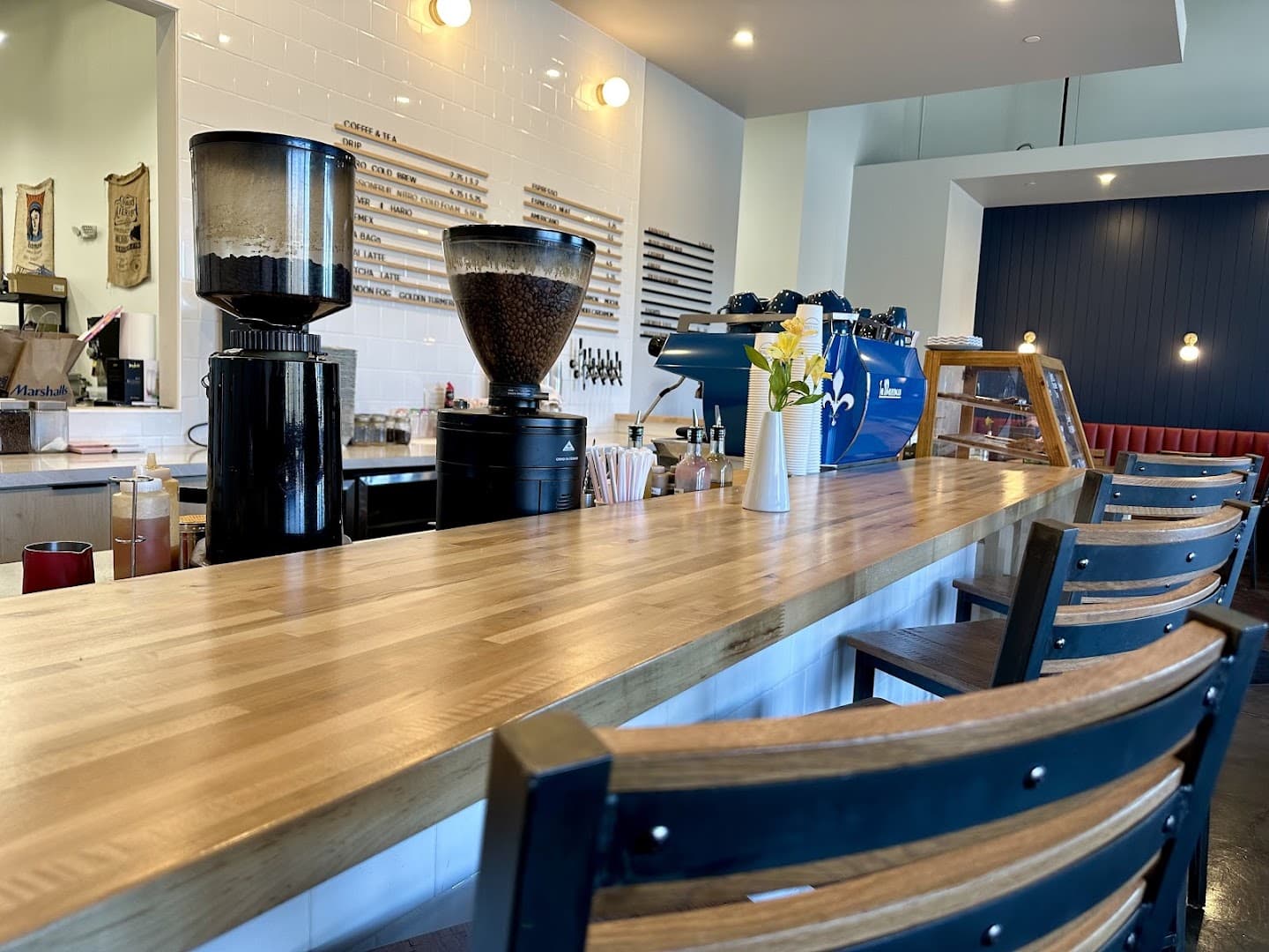 Interior of FairPour Coffee Roasters, specialty coffee shop in Rochester