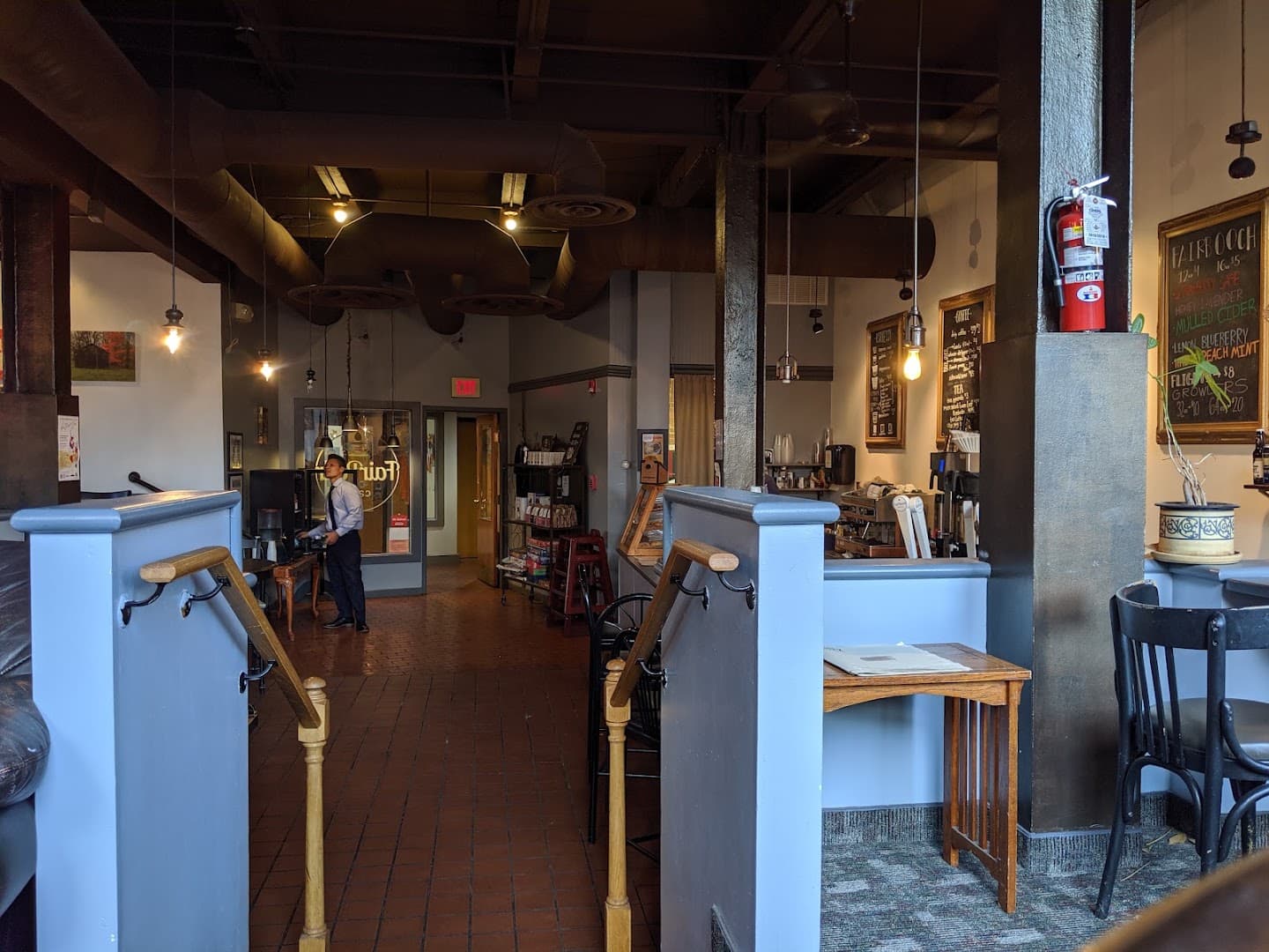 Interior of FairPour Coffee Roasters, specialty coffee shop in Rochester