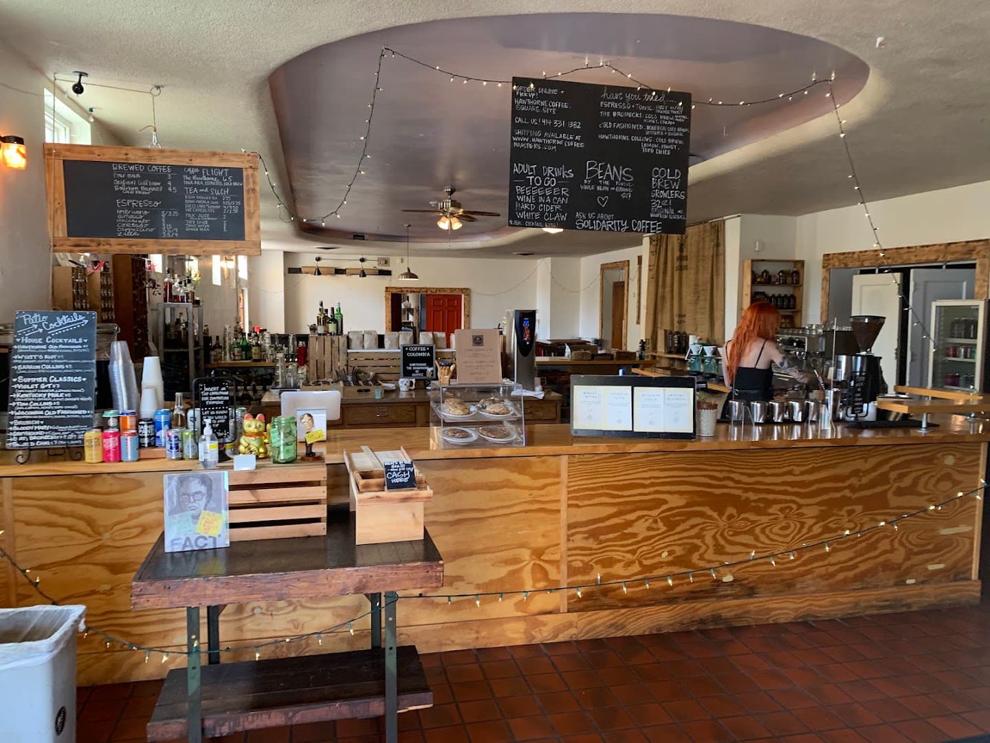 Interior of Hawthorne Coffee Roasters, specialty coffee shop in Milwaukee