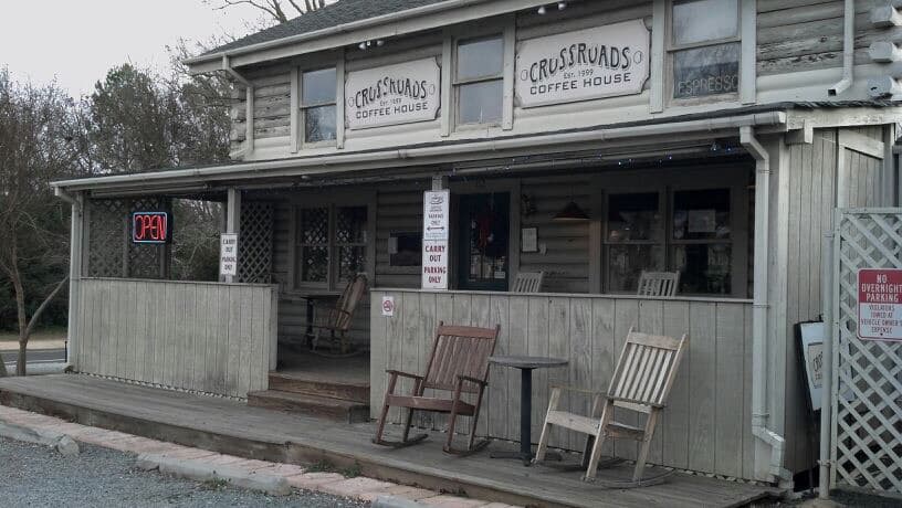 Storefront of Crossroads Coffee House, specialty coffee shop in Charlotte