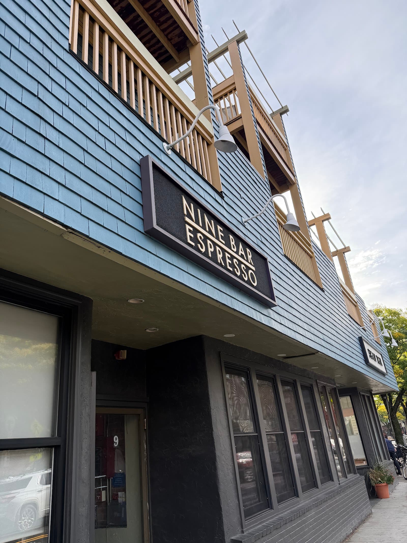 Storefront of Nine Bar Espresso, specialty coffee shop in Boston