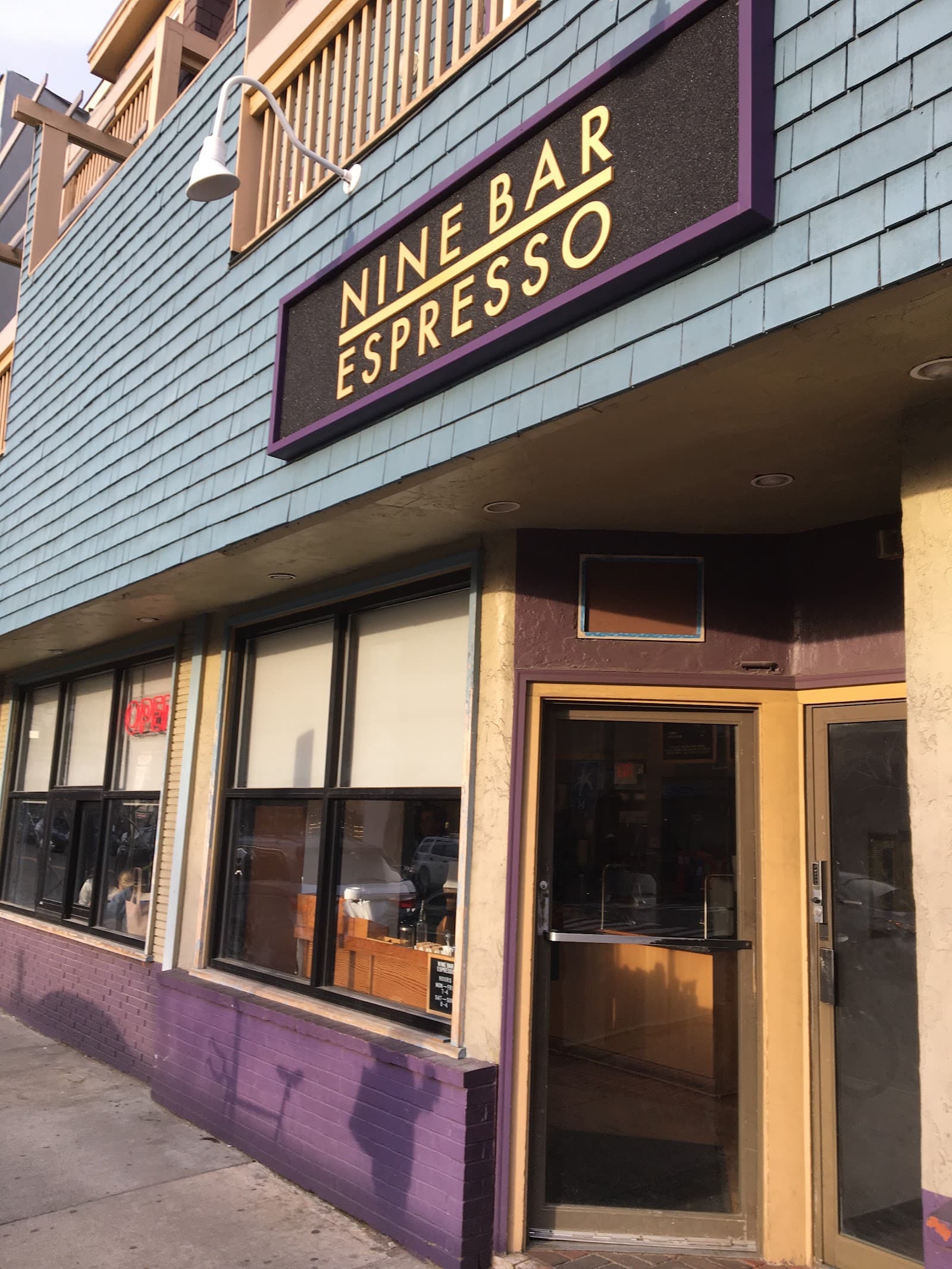 Storefront of Nine Bar Espresso, specialty coffee shop in Boston