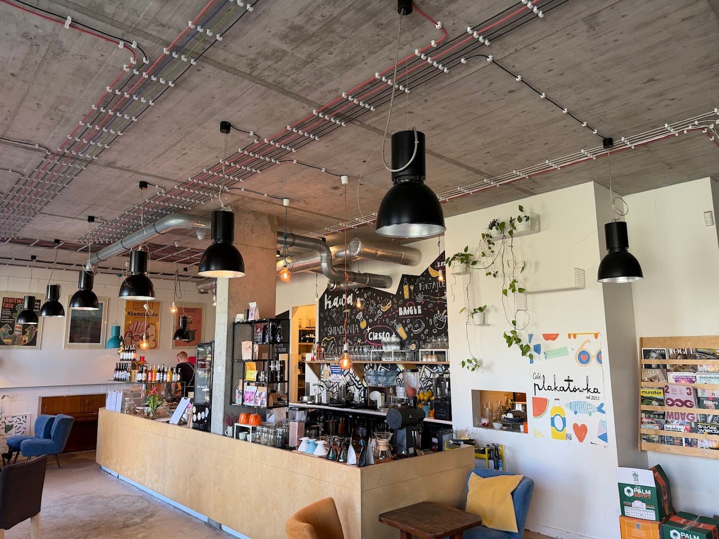 Interior of Cafe Plakatówka, specialty coffee shop in Warsaw