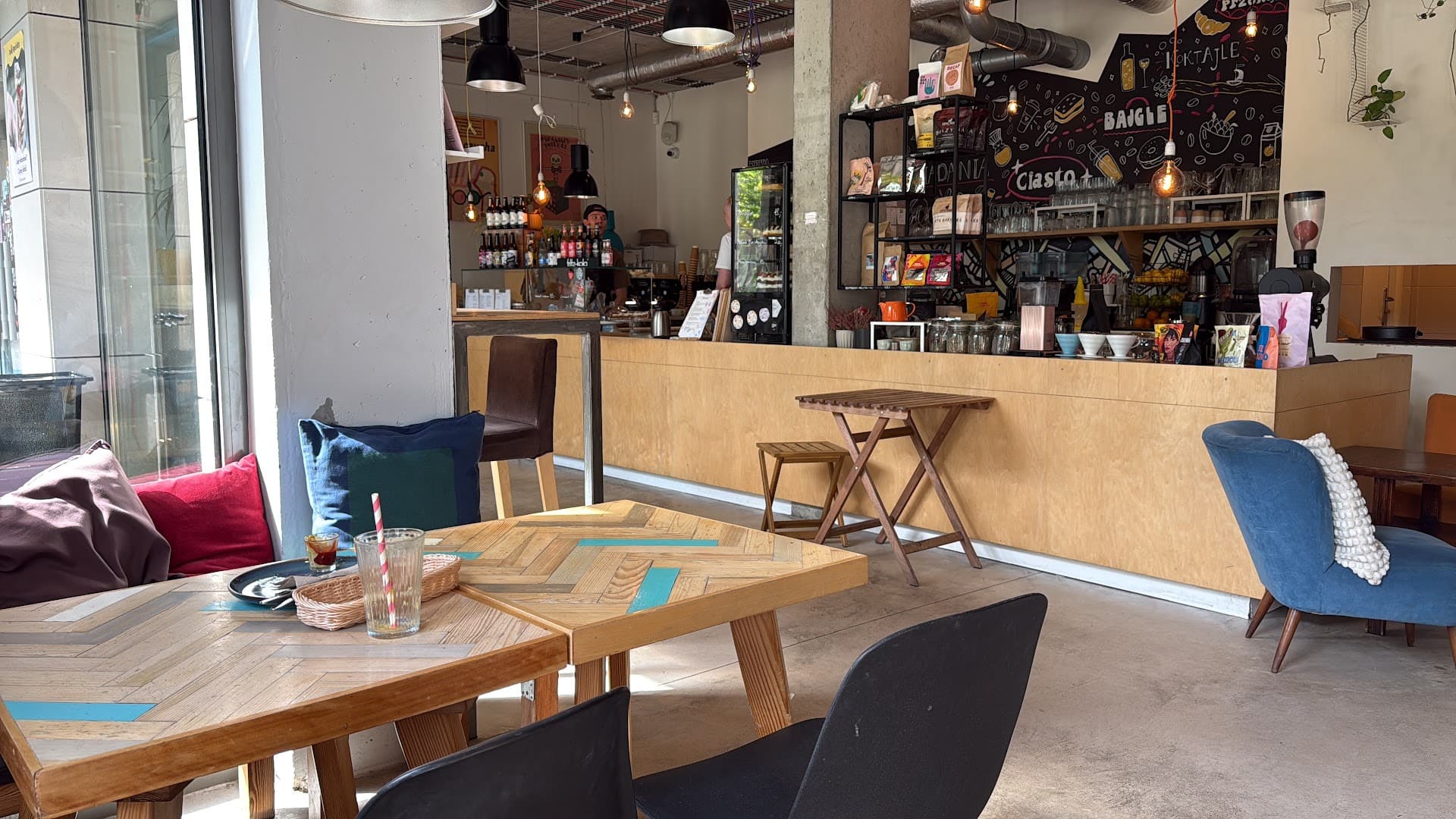 Interior of Cafe Plakatówka, specialty coffee shop in Warsaw