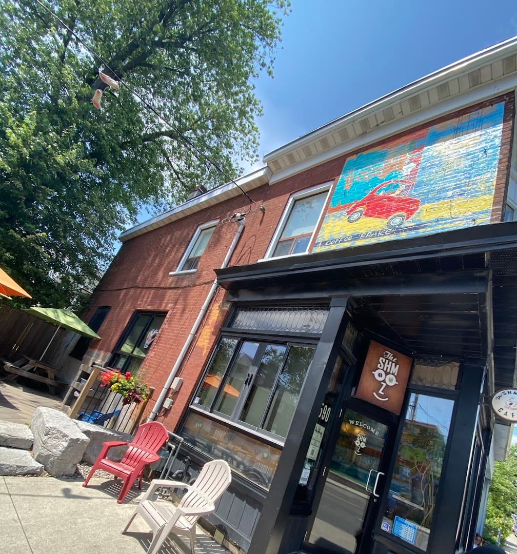 Storefront of The Shmooz, specialty coffee shop in Toronto