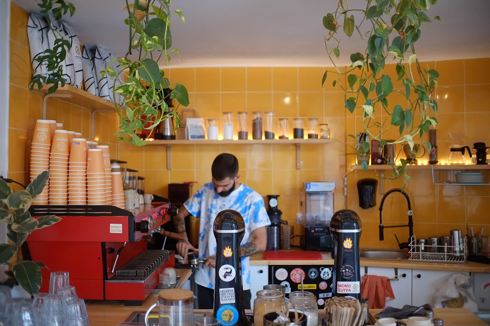 Interior of Ubuntu, specialty coffee shop in Athens