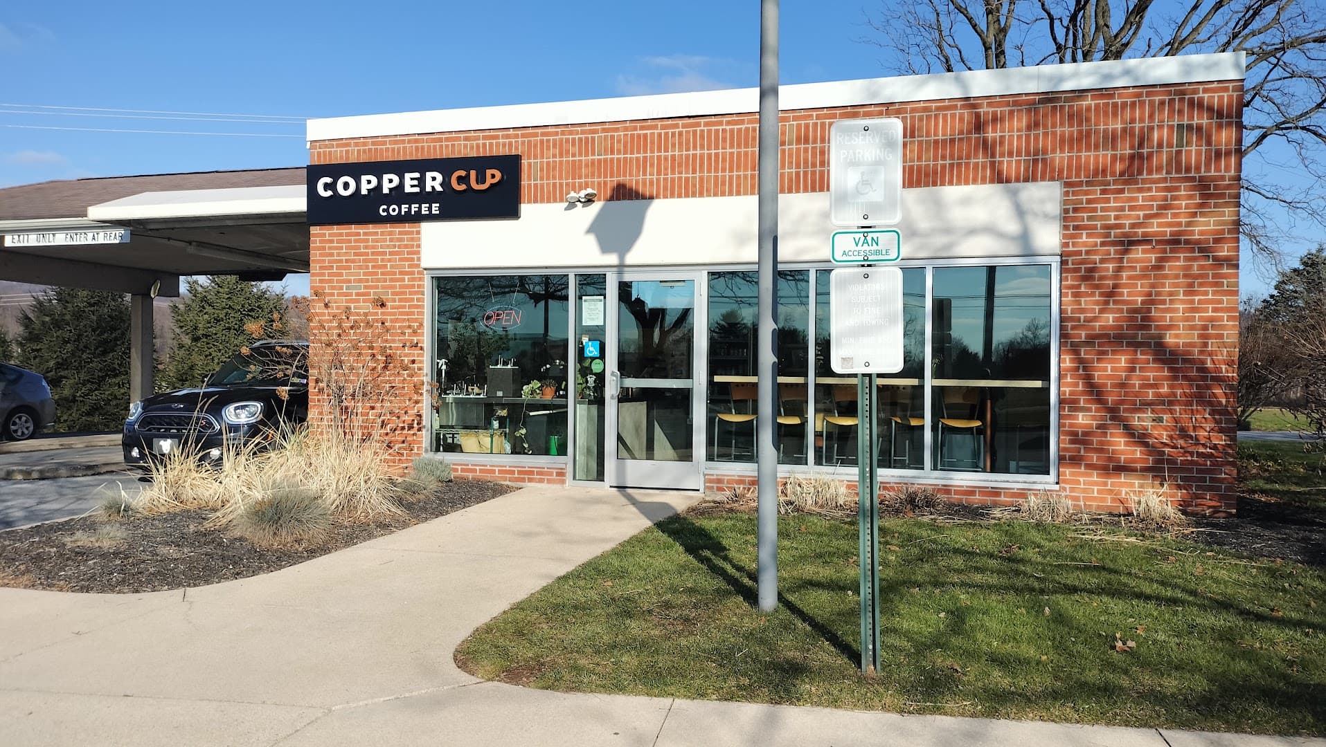 Storefront of Copper Cup Brickerville, specialty coffee shop in Lancaster