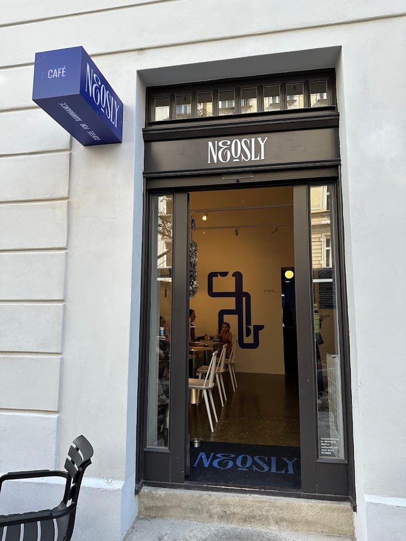 Storefront of Neosly, specialty coffee shop in Prague