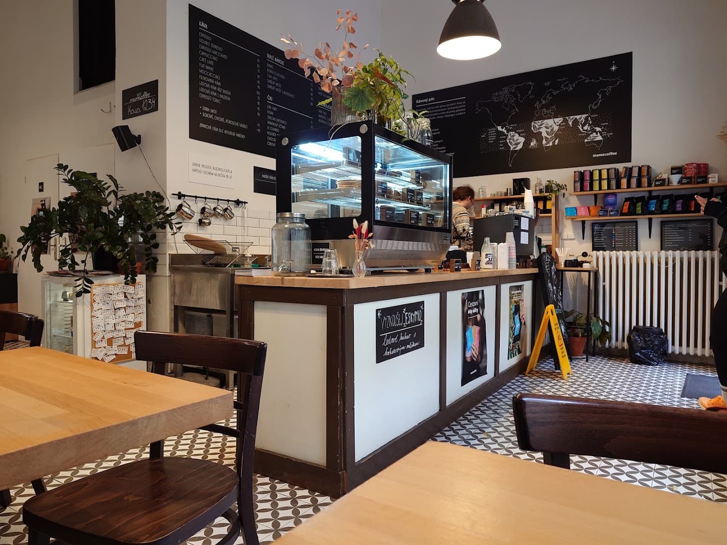 Interior of mamacoffee Podolská, specialty coffee shop in Prague