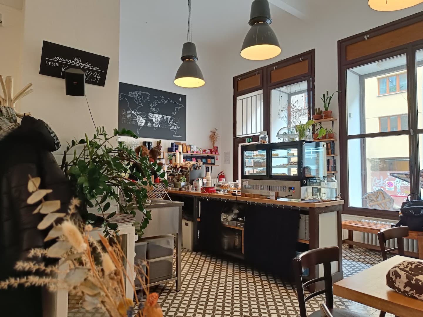 Interior of mamacoffee Podolská, specialty coffee shop in Prague