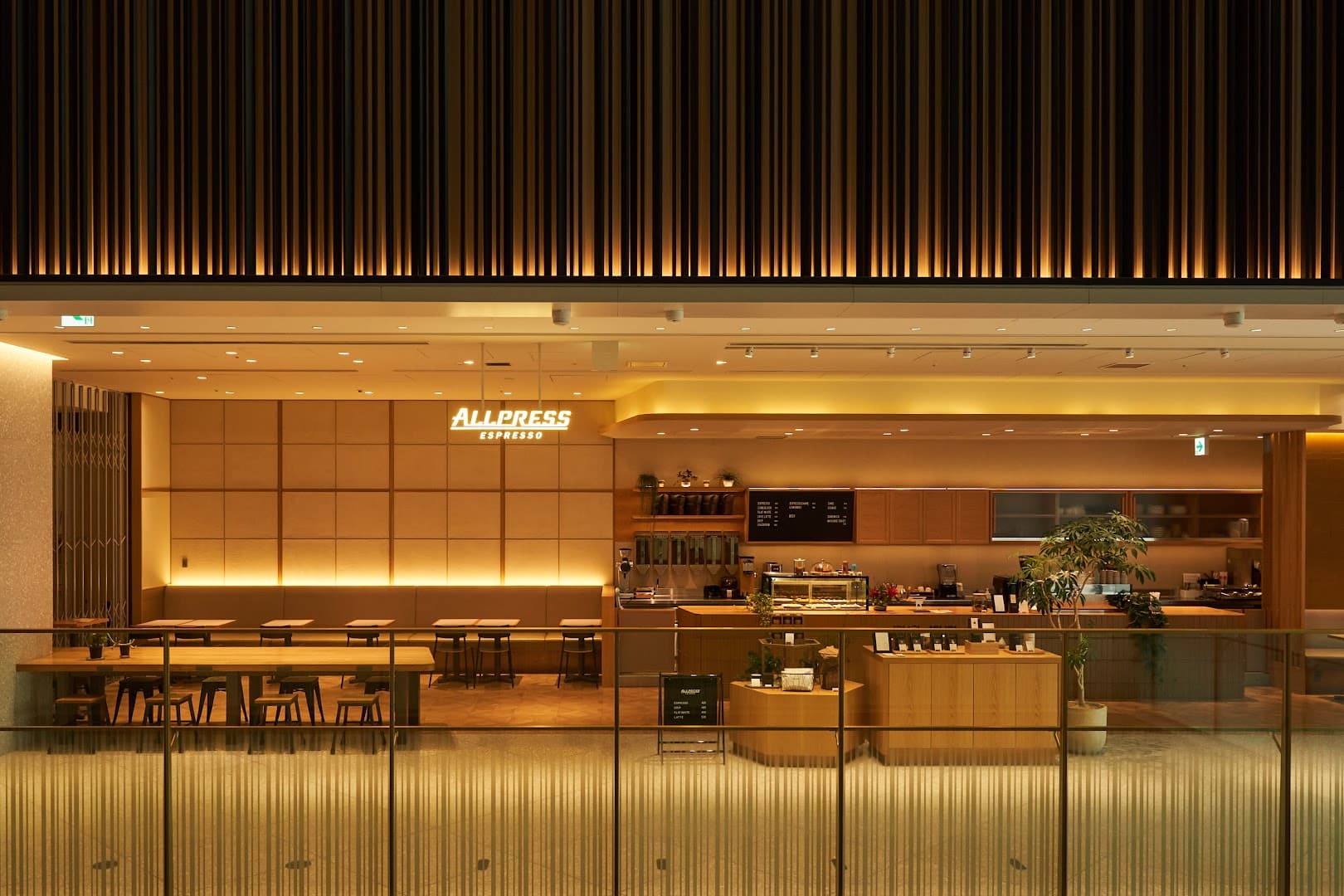 Interior of Allpress Espresso Toranomon Cafe, specialty coffee shop in Tokyo