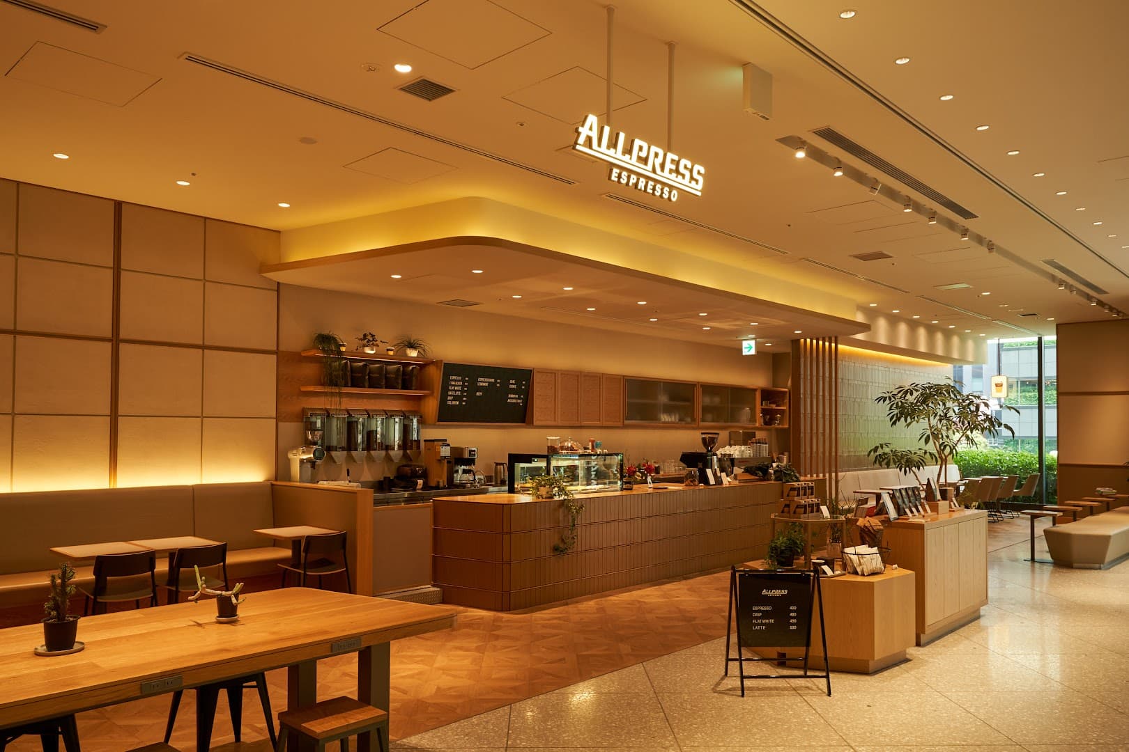 Interior of Allpress Espresso Toranomon Cafe, specialty coffee shop in Tokyo