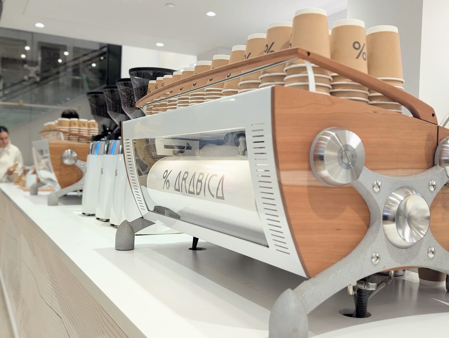 Interior of % Arabica Toronto Union Station, specialty coffee shop in Toronto