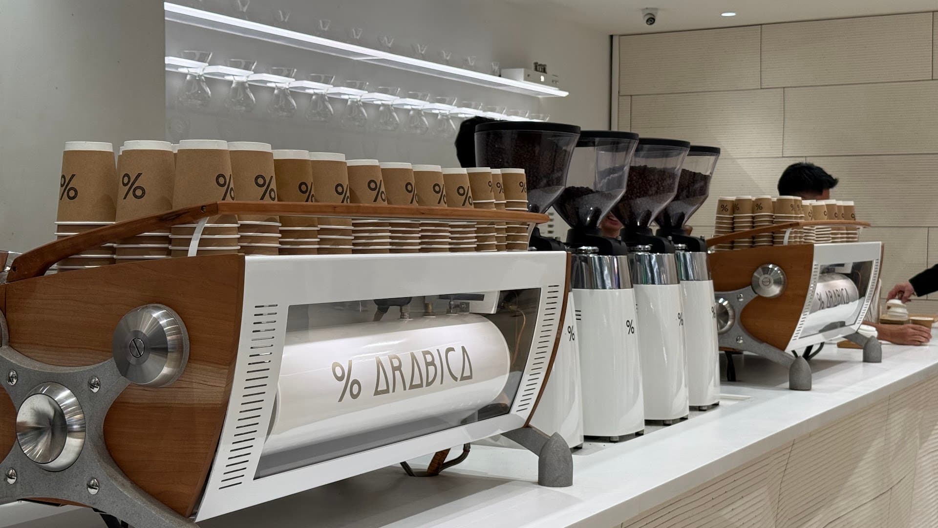 Interior of % Arabica Toronto Union Station, specialty coffee shop in Toronto