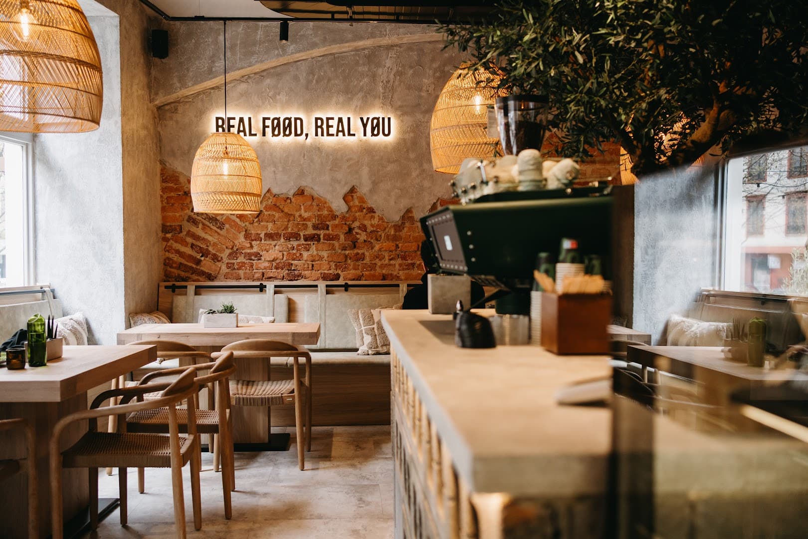 Interior of GRØN Bistro, specialty coffee shop in Prague
