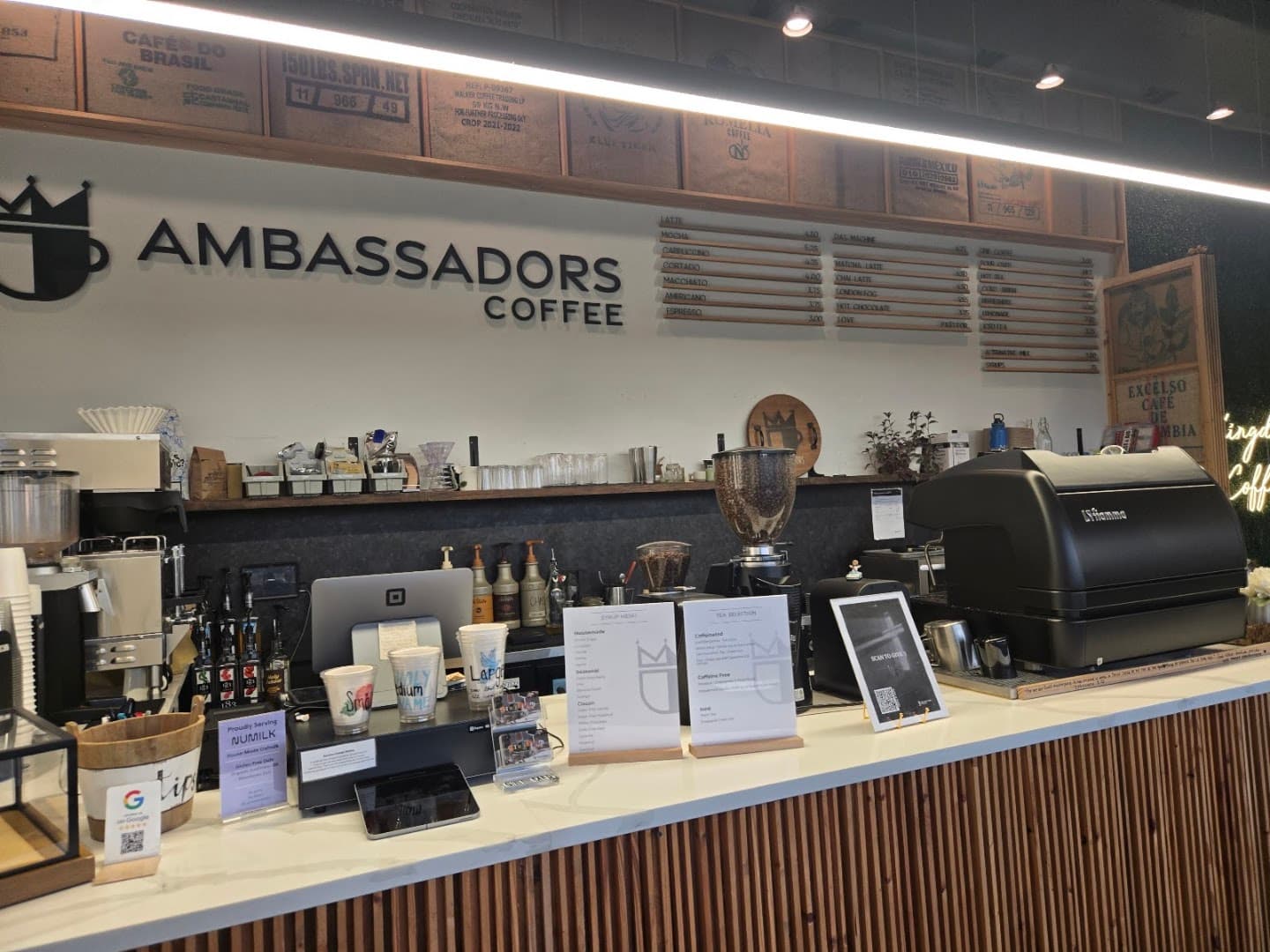 Interior of Ambassadors Coffee, specialty coffee shop in San Antonio