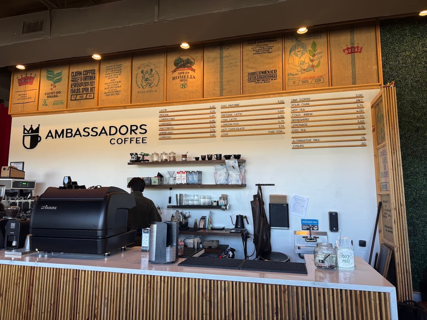 Interior of Ambassadors Coffee, specialty coffee shop in San Antonio