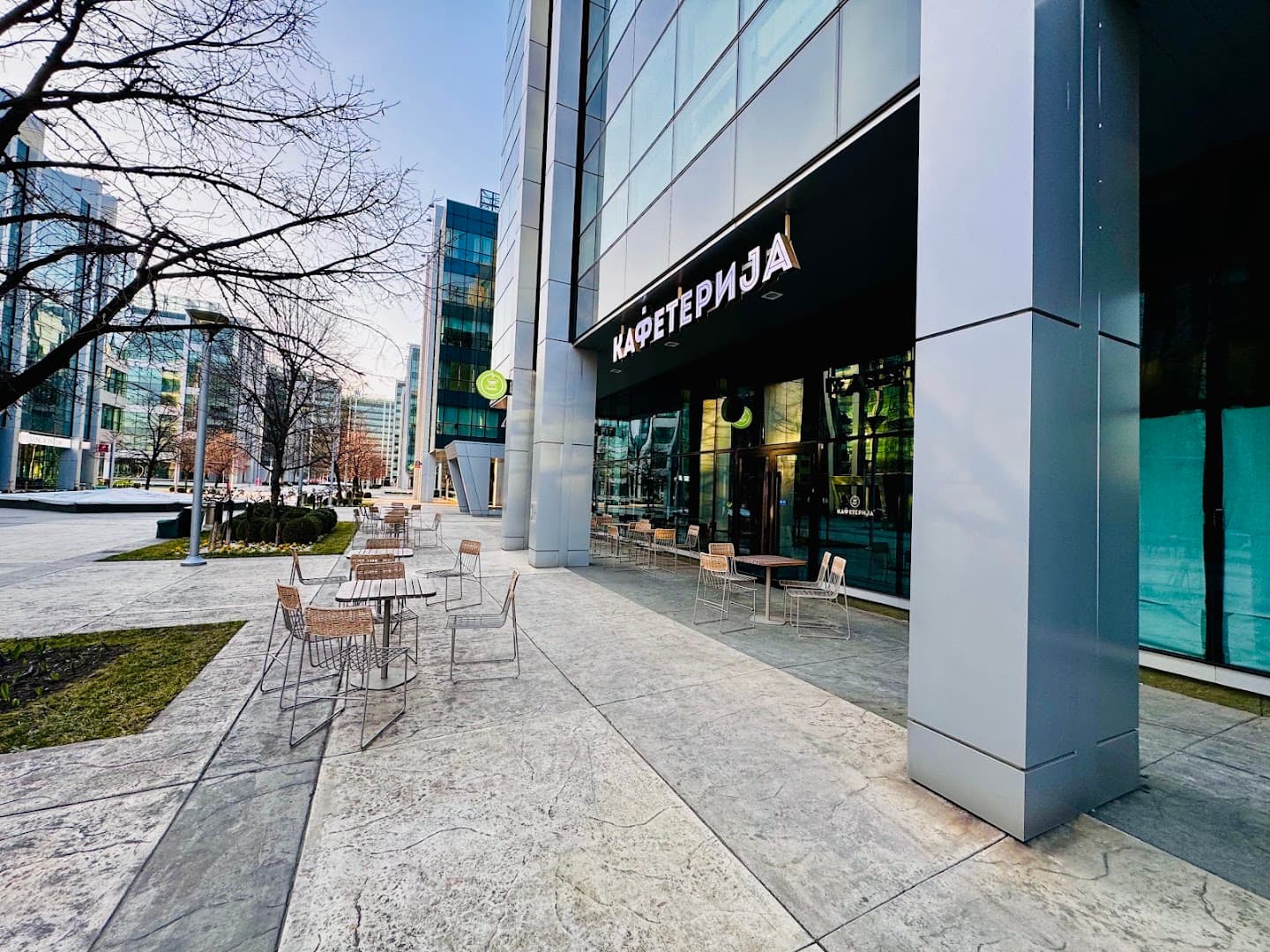 Storefront of Kafeterija Airport City, specialty coffee shop in Belgrade