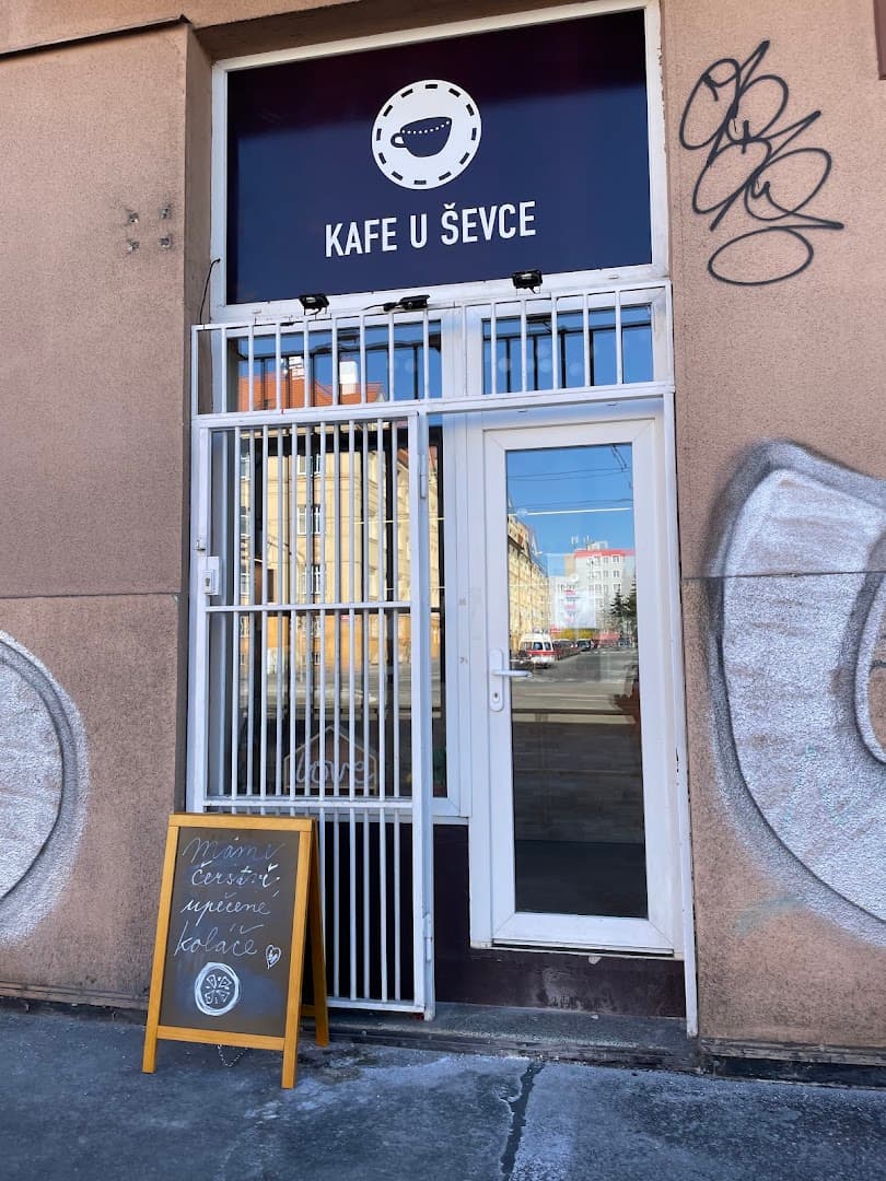 Storefront of Kafe U Ševce, specialty coffee shop in Prague