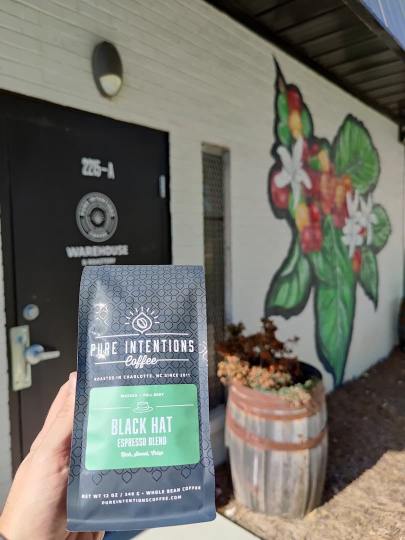 Storefront of Pure Intentions Coffee Roastery, specialty coffee shop in Charlotte