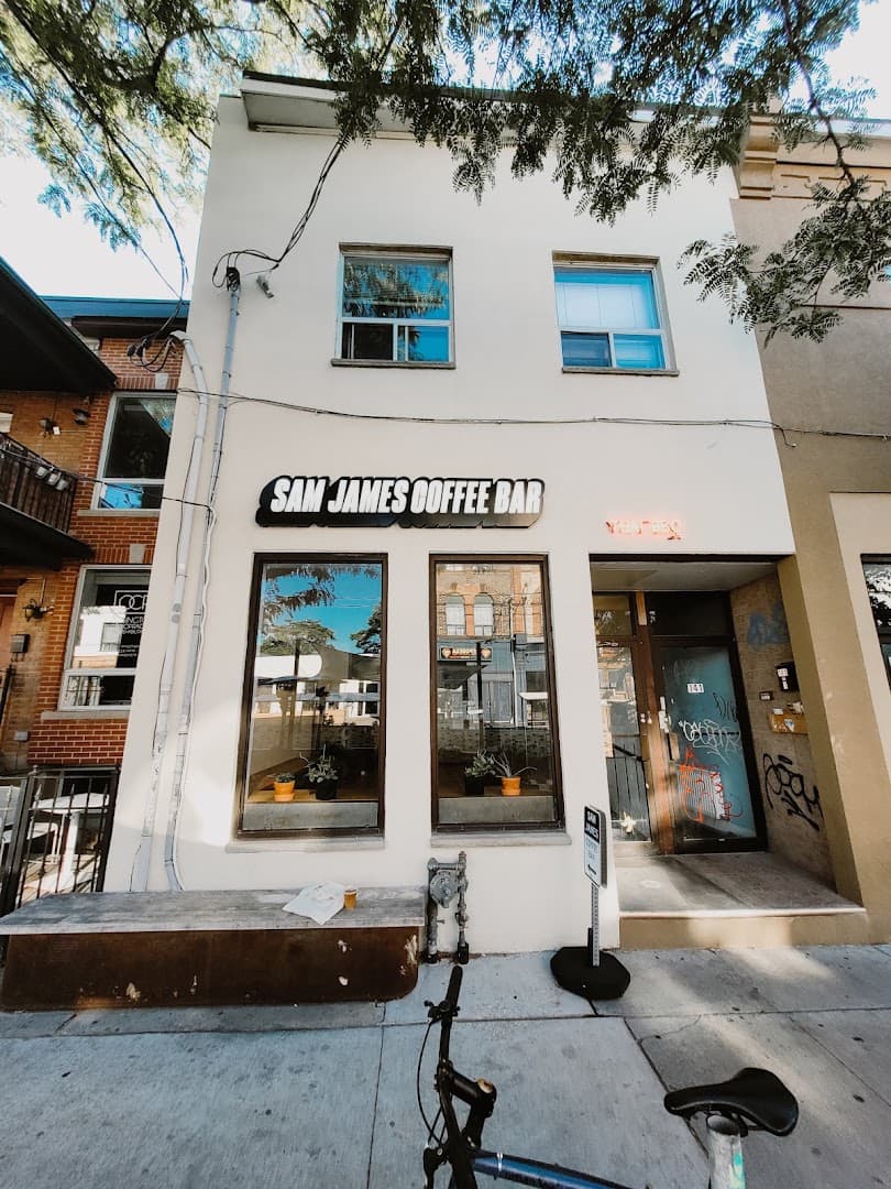 Storefront of Sam James Coffee Bar OZ, specialty coffee shop in Toronto