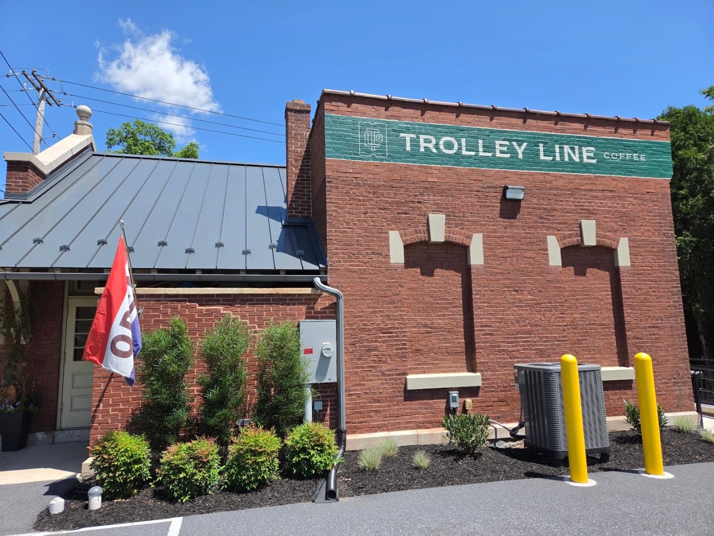Storefront of Trolley Line Coffee, specialty coffee shop in Lancaster