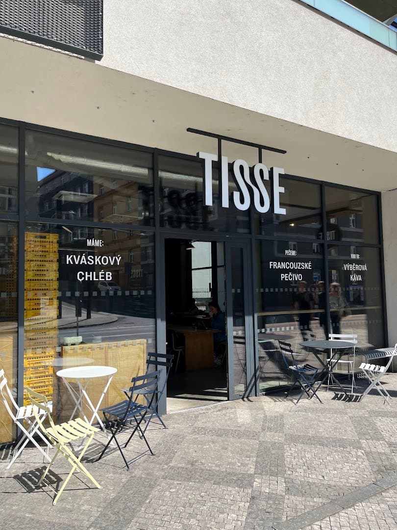 Storefront of TISSE Bakery Nusle, specialty coffee shop in Prague