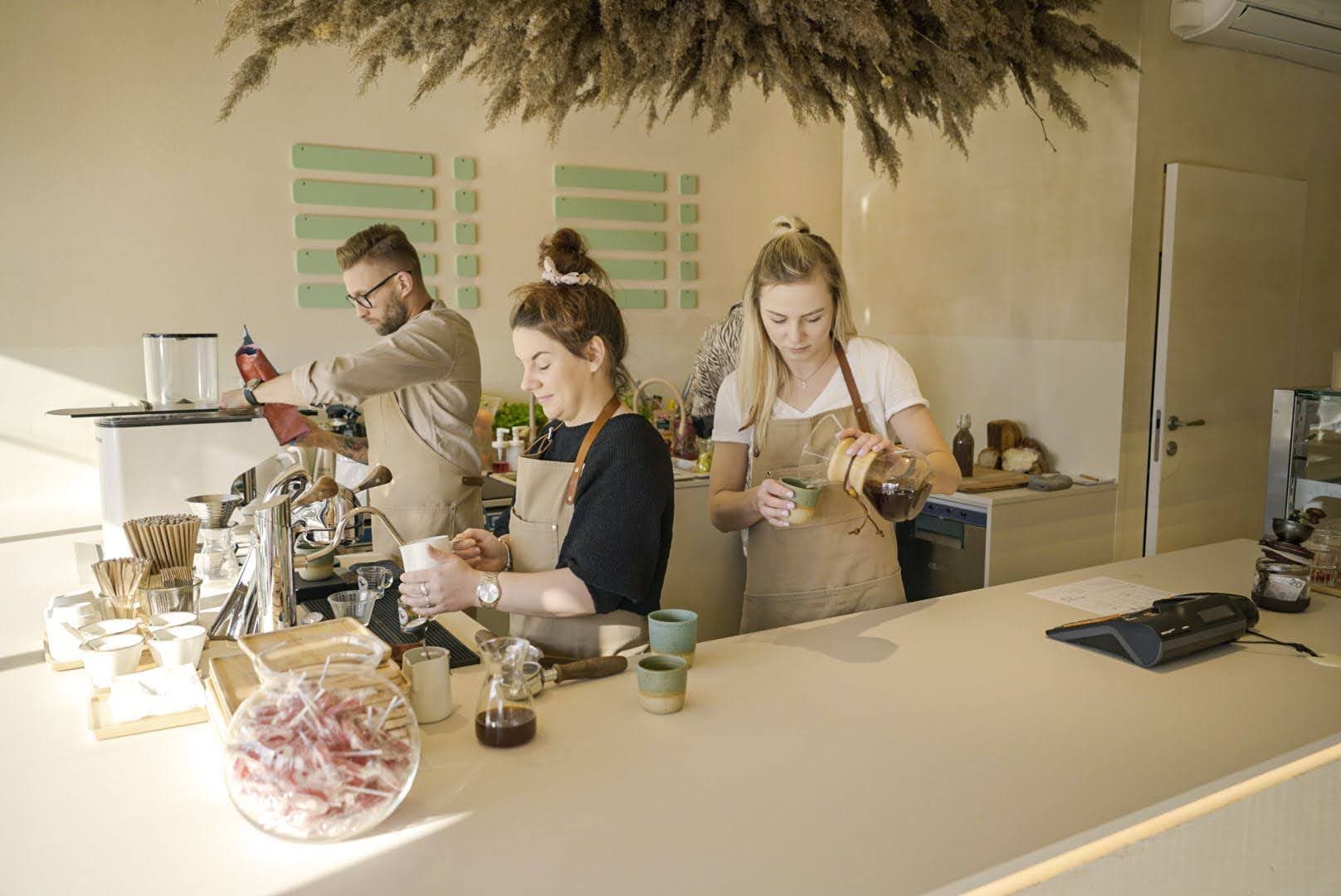 Interior of MIŁOŚĆ, specialty coffee shop in Warsaw