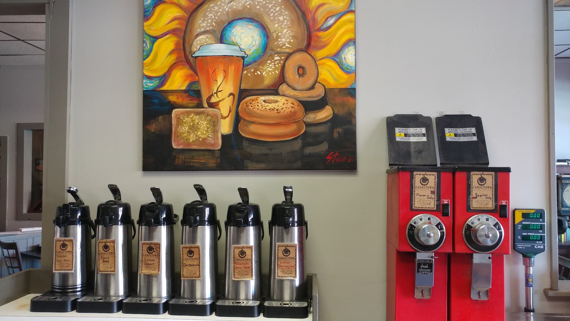 Interior of Canaltown Coffee Roasters, specialty coffee shop in Rochester