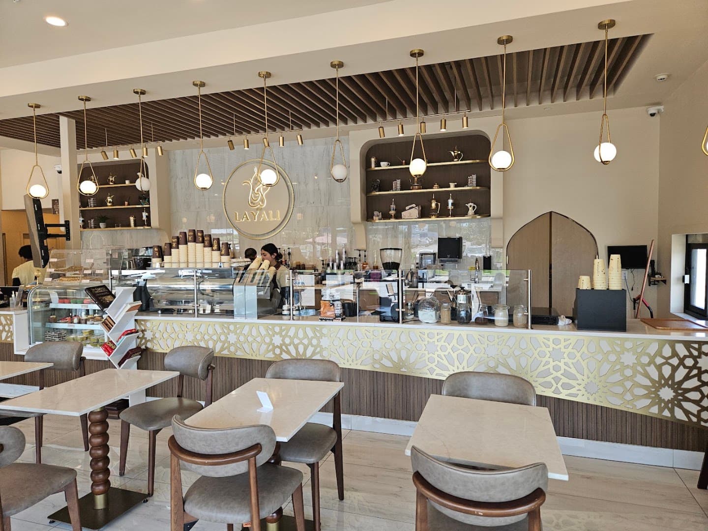 Interior of Layali Coffee House, specialty coffee shop in Rochester