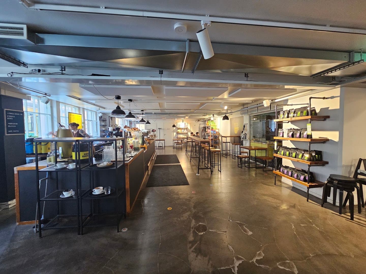 Interior of Kaffa Roastery, specialty coffee shop in Helsinki