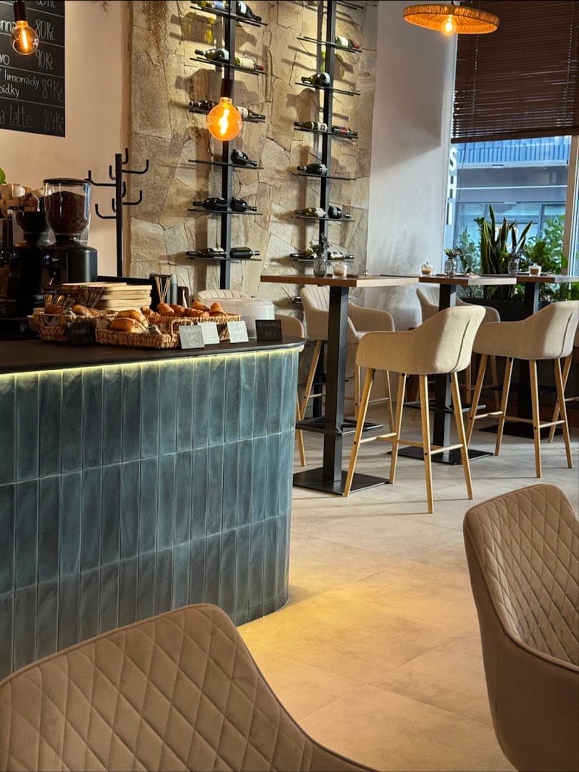 Interior of Hábovka Café & Víno, specialty coffee shop in Prague