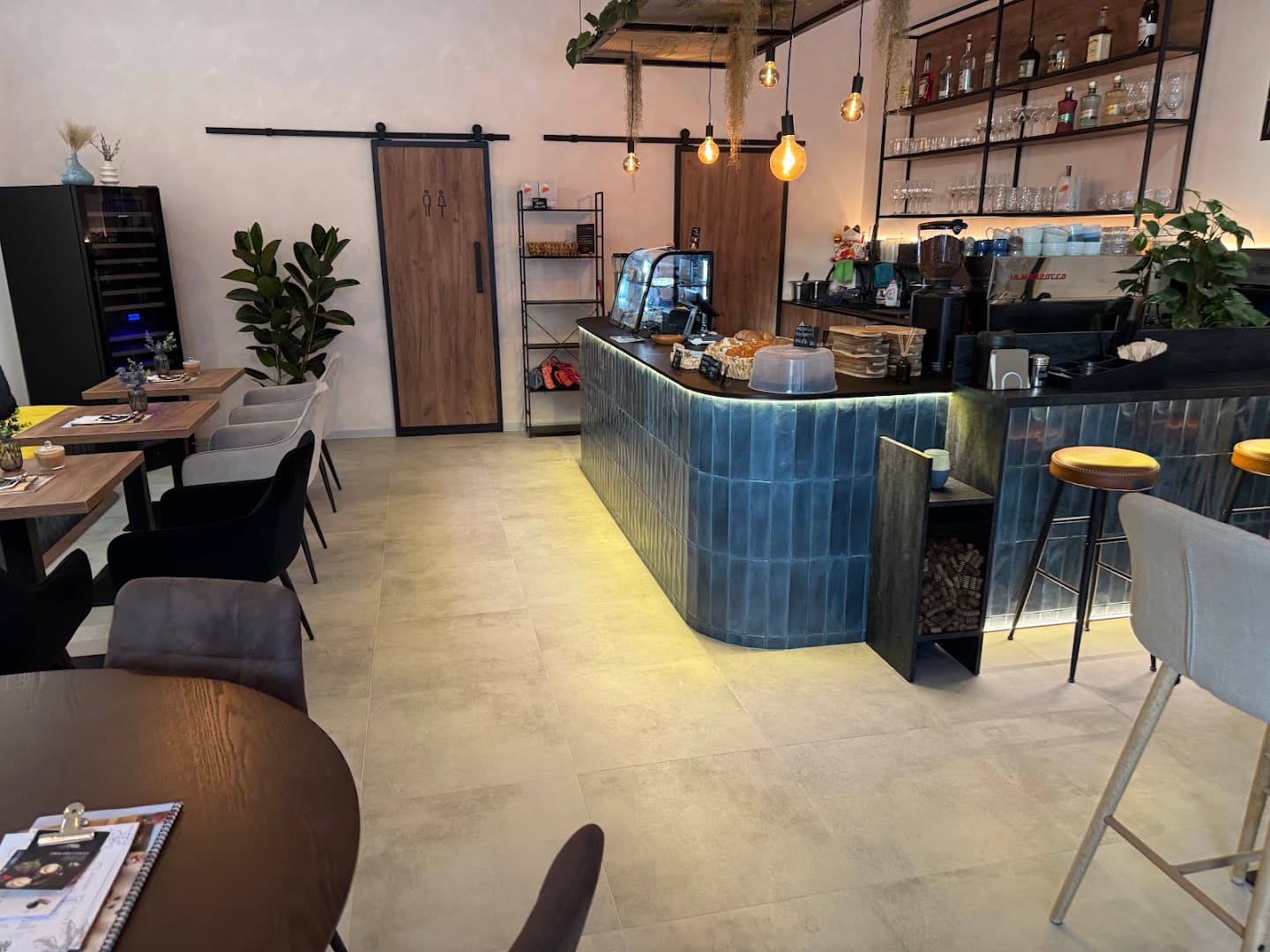 Interior of Hábovka Café & Víno, specialty coffee shop in Prague