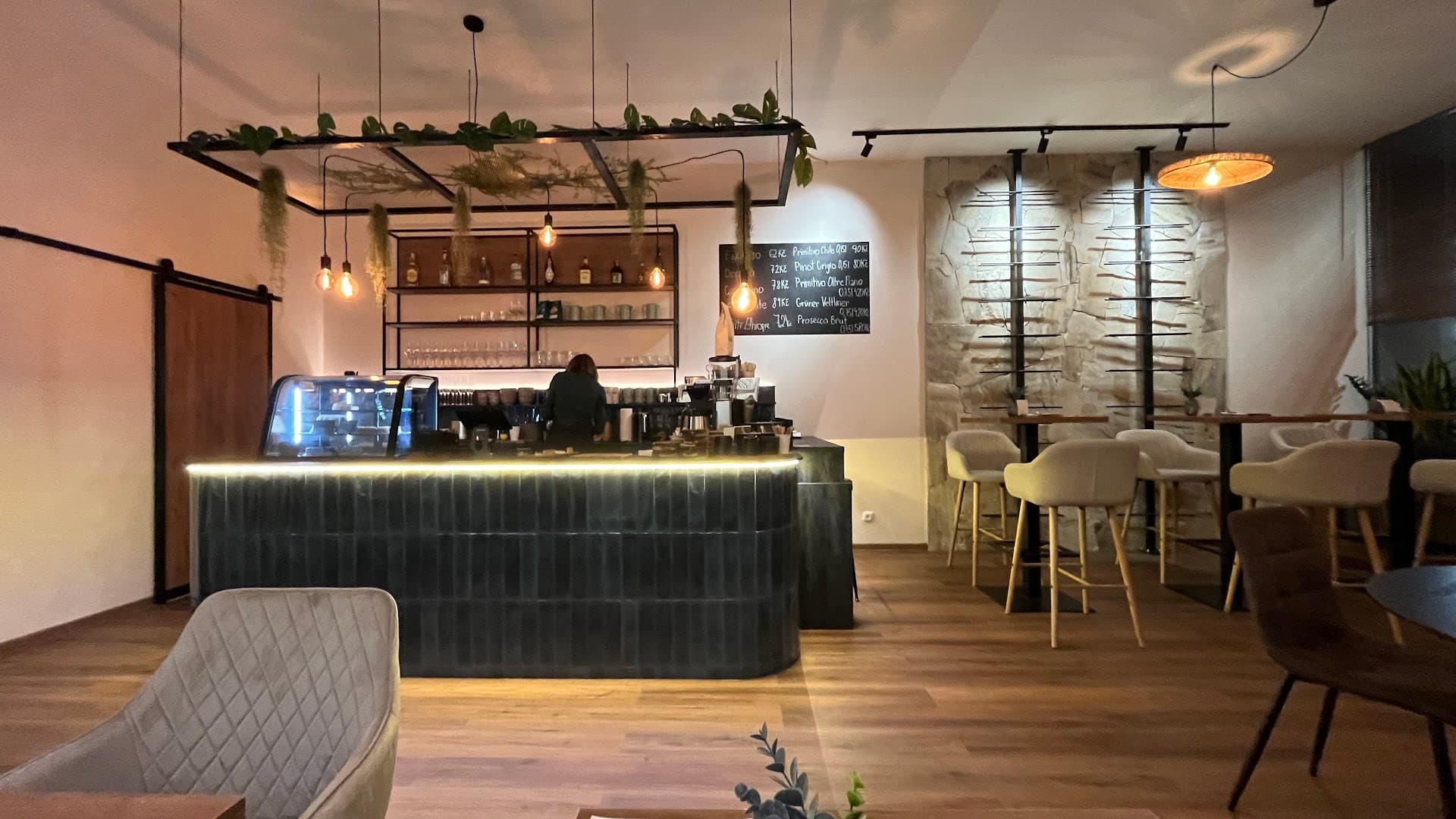 Interior of Hábovka Café & Víno, specialty coffee shop in Prague