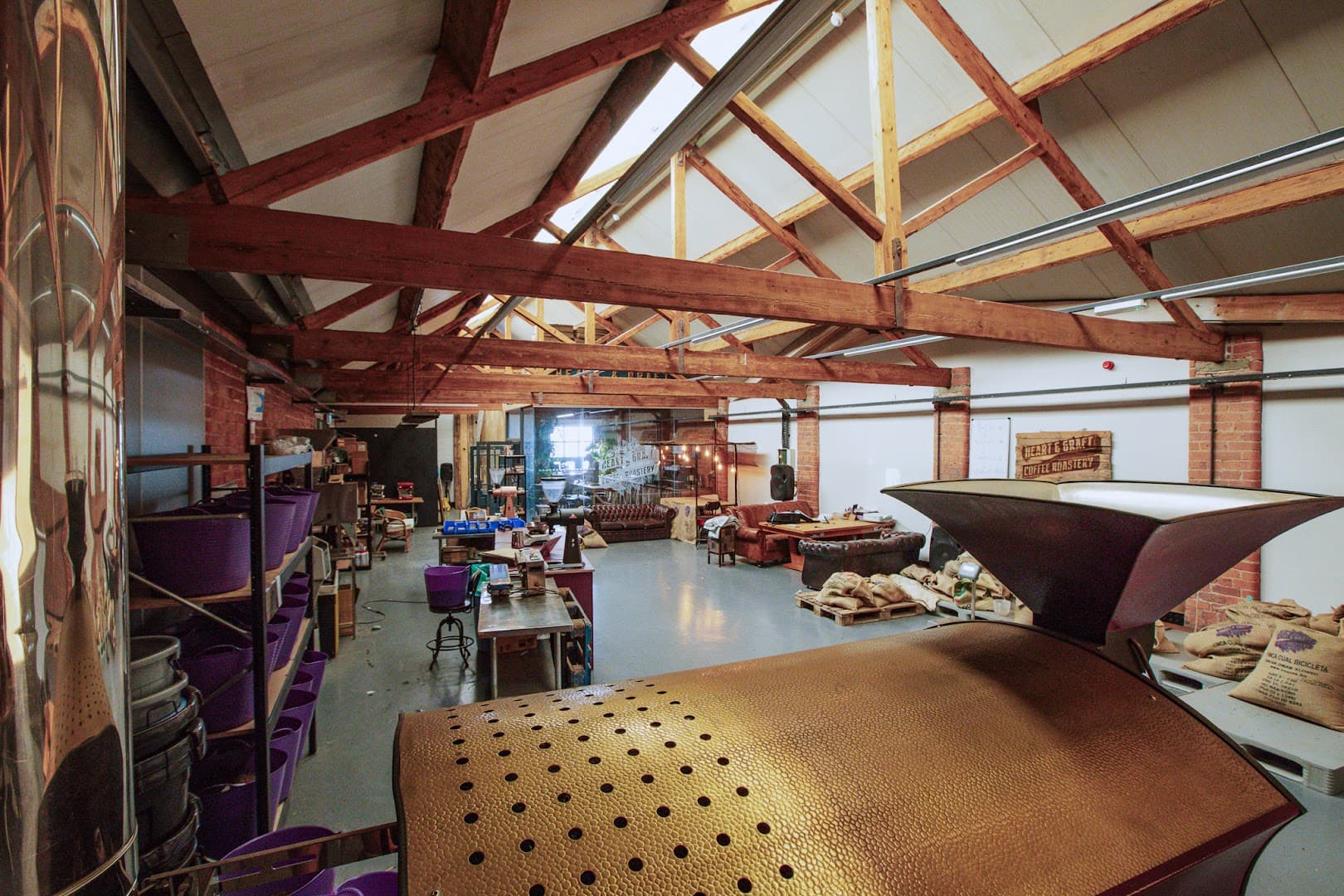 Interior of Heart & Graft Coffee Roastery, specialty coffee shop in Manchester
