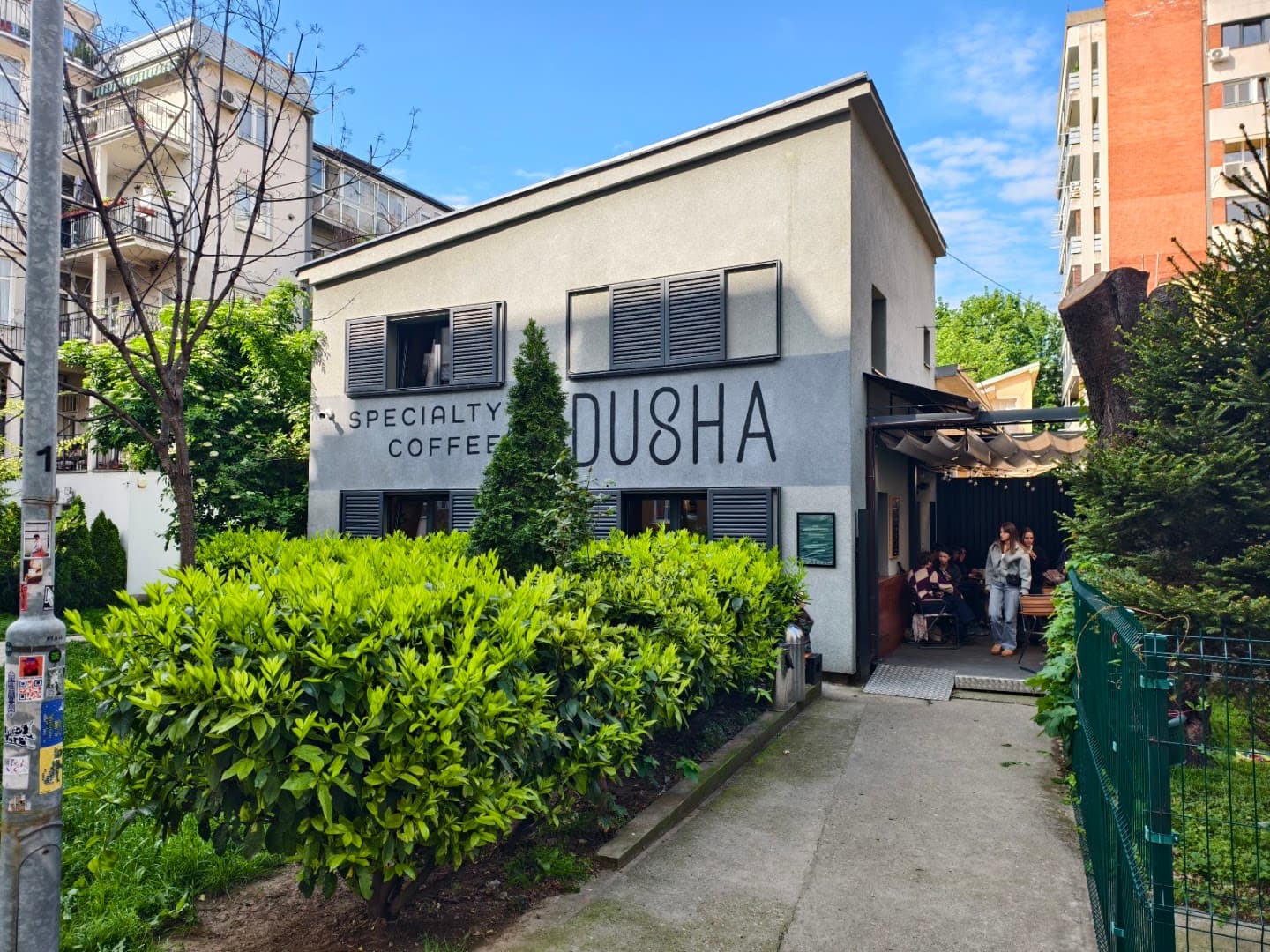 Storefront of Dusha Specialty Coffee, specialty coffee shop in Belgrade